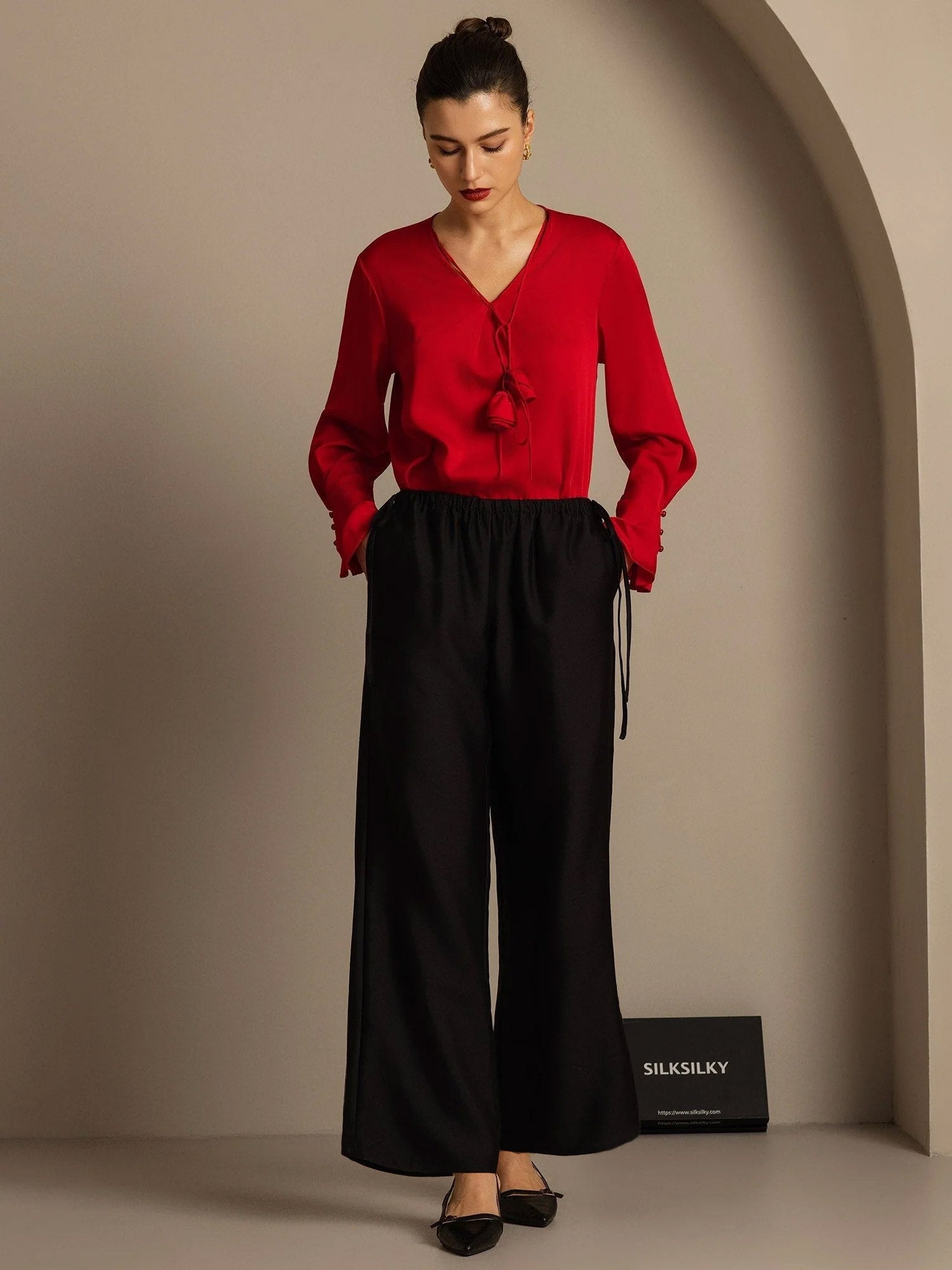 [Noir] SilkSilky-FR 32Momme Soie Womens Pants 005,