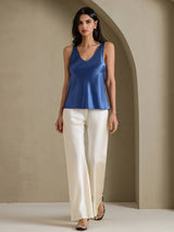 [Bleu Canard Véritable] SilkSilky-FR Sleeveless V Neck Top À Fines Brides 006