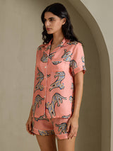 [Chat Rose] SilkSilky-FR Short Sleeve Lapel Collar Femme Pyjamas 007