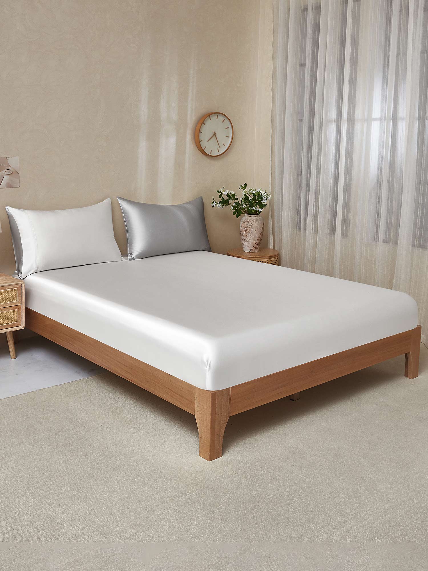 [GrisClair+Blanc] SilkSilky-FR 25Momme Pure Soie Bedding Set 001,