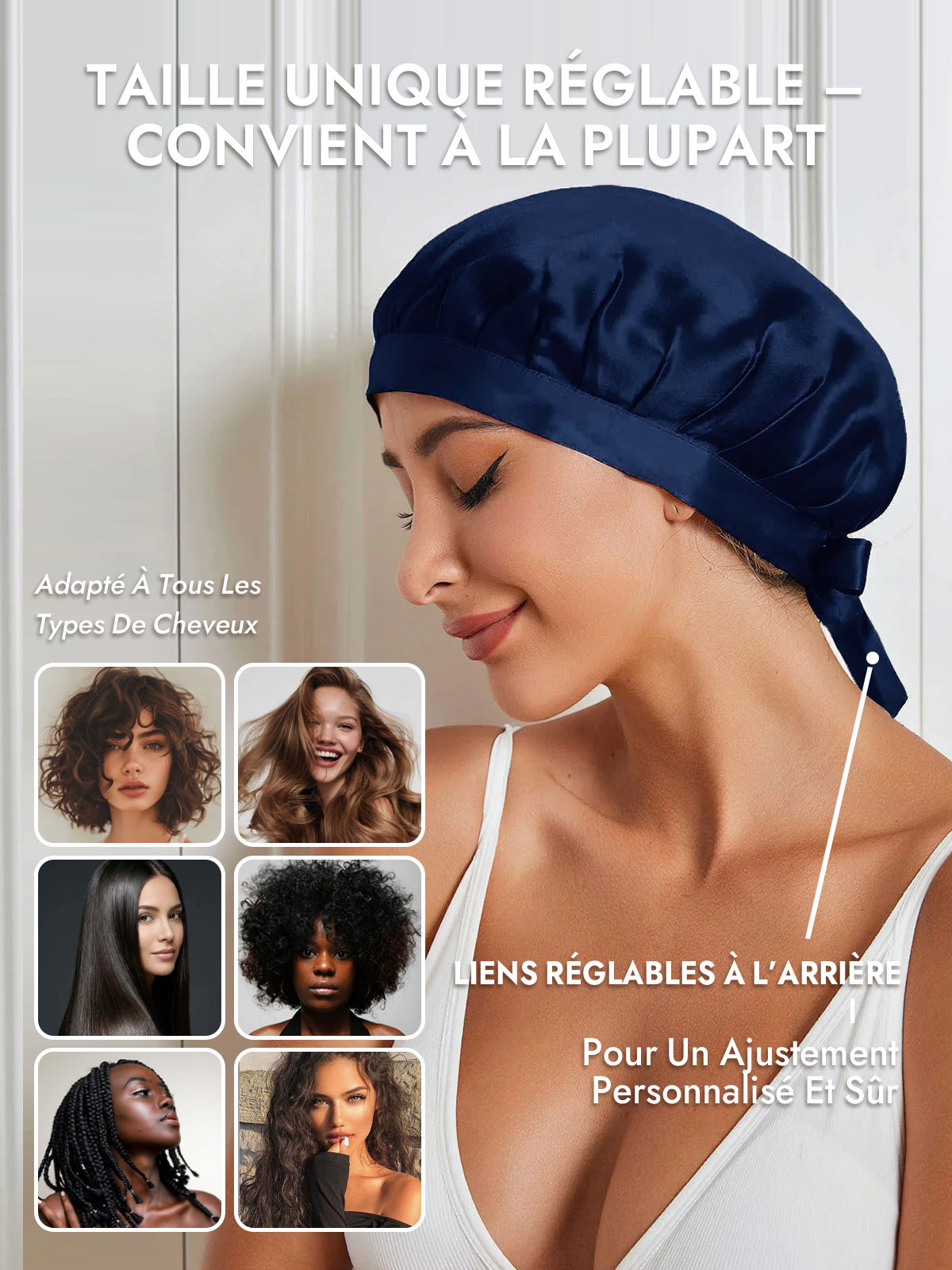 [Bleu Foncé] SilkSilky-FR Bonnets de Nuit 006