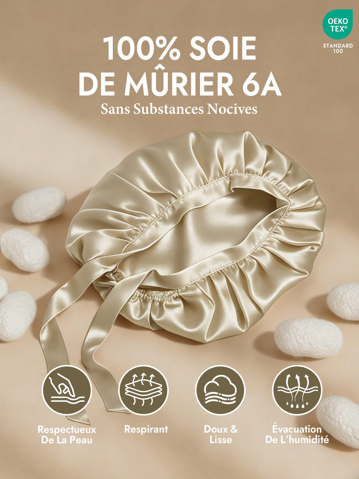 [Beige] SilkSilky-FR Bonnets de Nuit 002