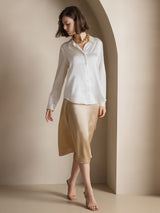 [Blanc] SilkSilky-FR Long Sleeve Lapel Collar Femme Chemise 007