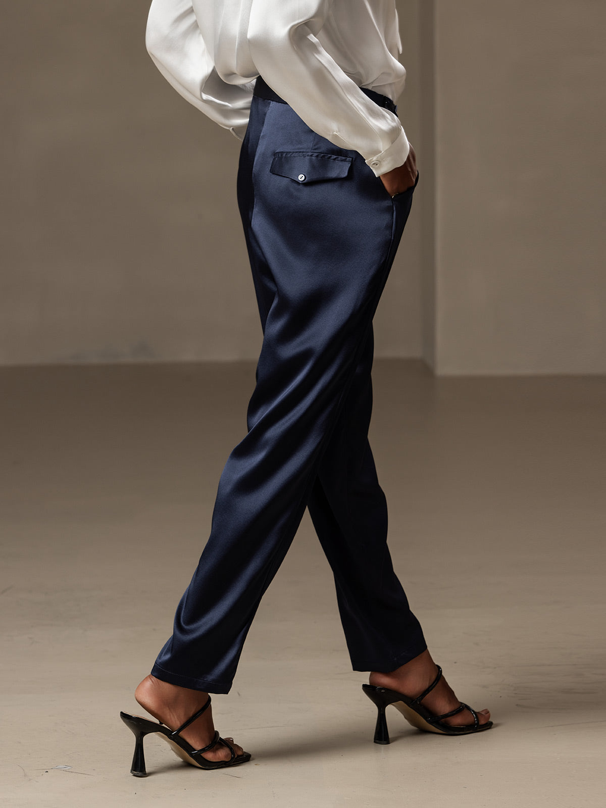 [Bleu Foncé] SilkSilky-FR 19Momme Soie Womens Pants 002