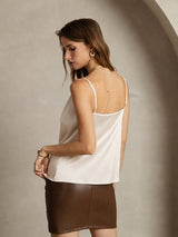 [Beige] SilkSilky-FR Spaghetti Strap Cowl Neck Top À Fines Brides 002