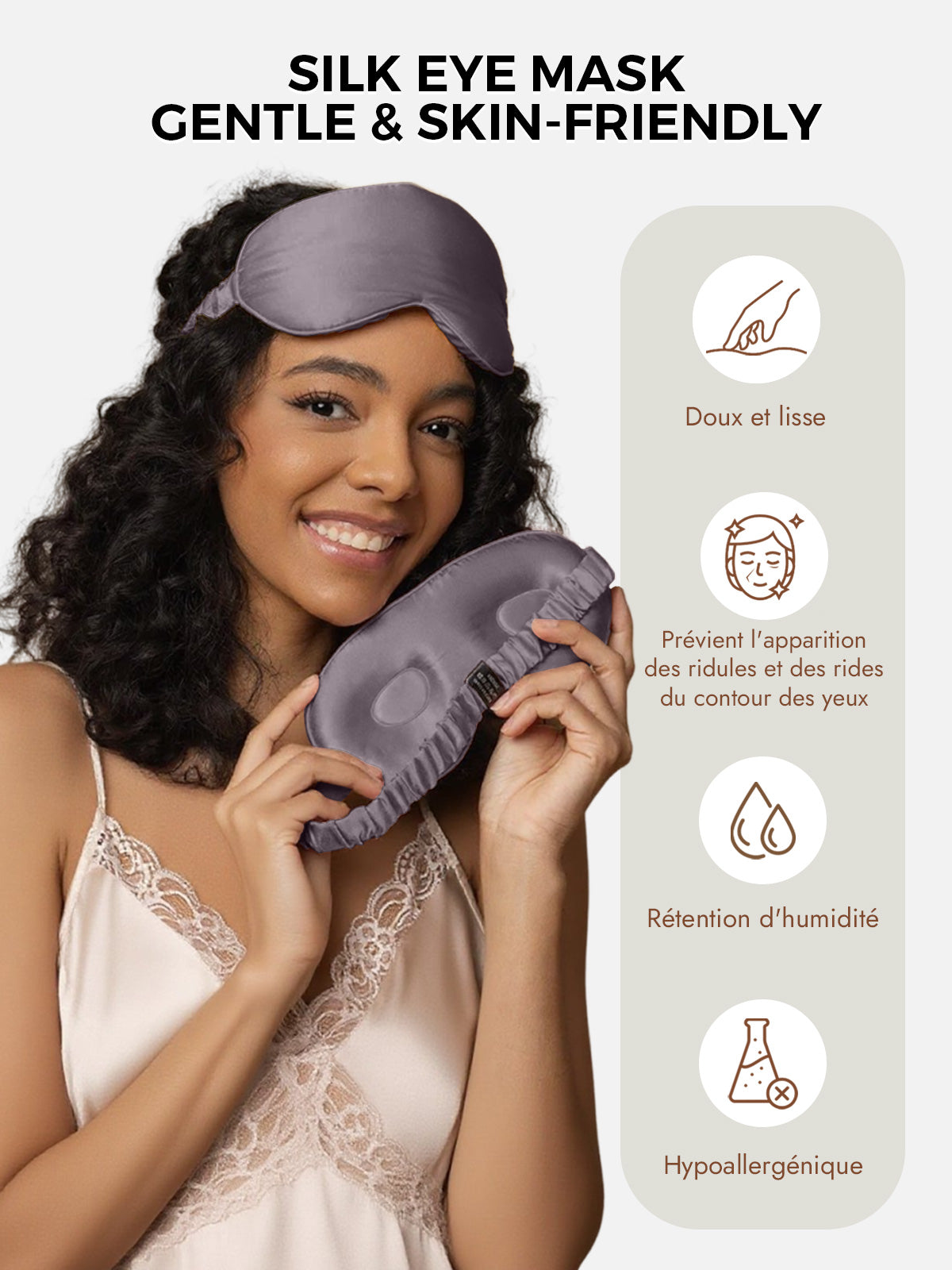 [Gris Foncé] SilkSilky-FR Soie Eye Mask 003