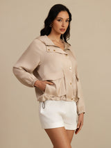 [Tan] SilkSilky-FR Manches longues Col Haut Femme Manteaux 003