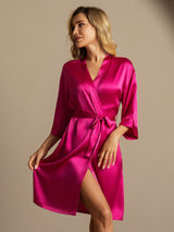 [Rose Rouge] SilkSilky-FR 3/4 Sleeve Femme Peignoir 001