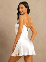 [Blanc] SilkSilky-FR Sleeveless V Neck Chemises de nuit 002