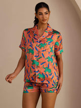 [Éléphant Argile] SilkSilky-FR Short Sleeve Lapel Collar Femme Pyjamas 001