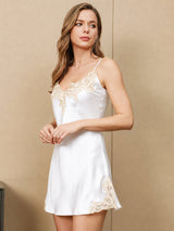 [Blanc] SilkSilky-FR 3/4 Sleeve V Neck Peignoir&Robe de Chambre 006