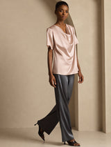 [Toscane] SilkSilky-FR Short Sleeve Cowl Neck Blouse 007