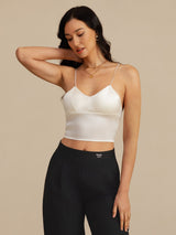 [Blanc] SilkSilky-FR Spaghetti Strap V Neck Top À Fines Brides 006