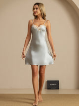 [Bleu Clair] SilkSilky-FR Sleeveless V Neck Chemises de nuit 006