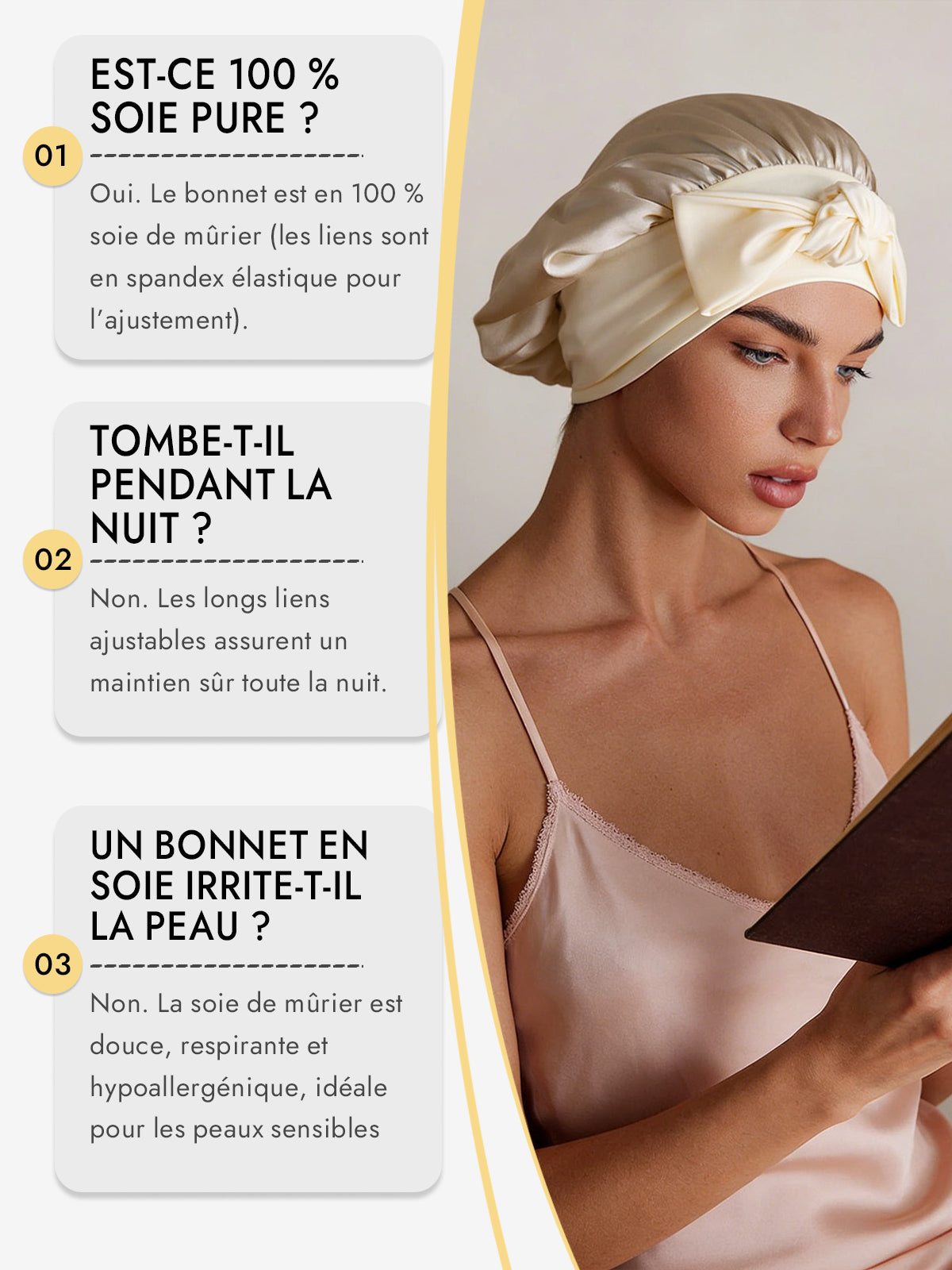 [Beige] SilkSilky-FR Soie Sleep Cap 006