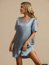 [Bleu Grisâtre] SilkSilky-FR Half Sleeve V Neck Chemises de nuit 005