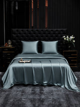 [Bleu Grisâtre] SilkSilky-FR Parure de Lit Soie 001