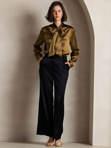 [Brun] SilkSilky-FR Long Sleeve Tie Neck Blouse 003