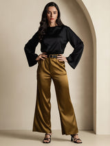 [Noir] SilkSilky-FR Long Sleeve Boat Neck Blouse 007