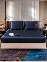 [Bleu Foncé] SilkSilky-FR Parure de Lit Soie 001