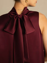 [Rouge Foncé] SilkSilky-FR 19Momme Sans manches Col Haut Blouse 004
