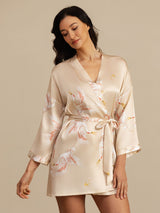 [Champagne] SilkSilky-FR 3/4 Sleeve Femme Peignoir 005