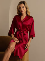 [Rouge Vineux] SilkSilky-FR 3/4 Sleeve Femme Peignoir 004