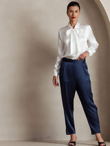 [Blanc] SilkSilky-FR Long Sleeve Tie Neck Blouse 003