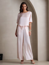 [Rose] SilkSilky-FR Half Sleeve Round Neck Femme Pyjamas 001