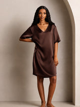 [Brun] SilkSilky-FR Half Sleeve V Neck Chemises de nuit 005