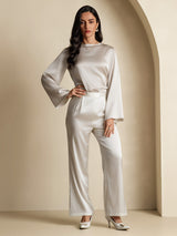 [Gris Clair] SilkSilky-FR Long Sleeve Boat Neck Blouse 007