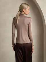 [Kaki] SilkSilky-FR Manches longues Col Roulé Femme T-Shirt 002