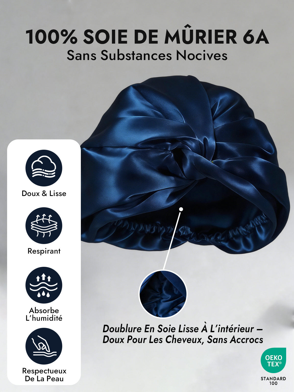 [Bleu Foncé] SilkSilky-FR Bonnets de Nuit 003