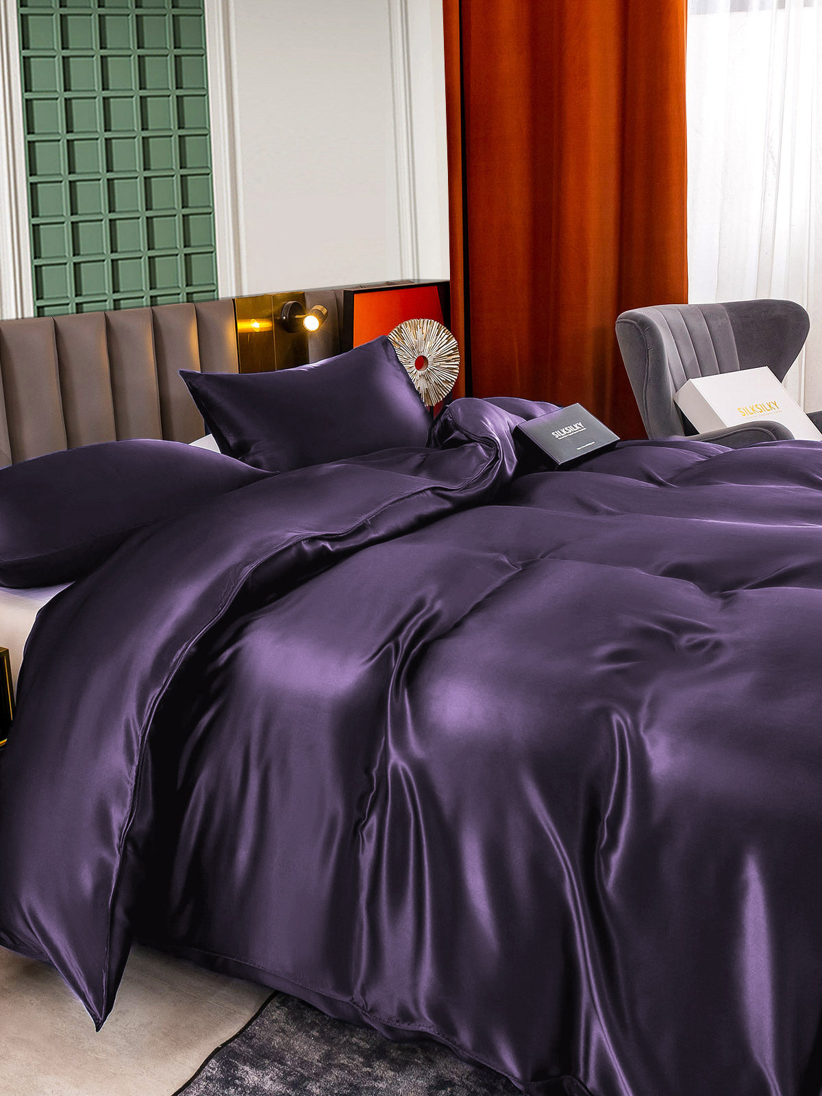[Violet Foncé] SilkSilky-FR 22Momme Pure Soie Bedding Set 005,