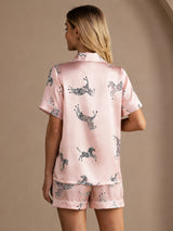 [Zèbre Rose] SilkSilky-FR Short Sleeve Lapel Collar Femme Pyjamas 002
