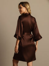 [Café] SilkSilky-FR 3/4 Sleeve Femme Peignoir 002
