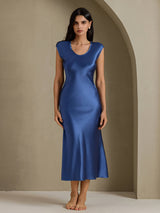 [Bleu Canard Véritable] SilkSilky-FR Cap Sleeve Robes 001