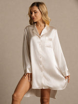 [Beige] SilkSilky-FR Long Sleeve Lapel Collar Chemise pour dormir 003