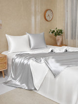 [GrisClair+Blanc] SilkSilky-FR Parure de Lit Soie 001