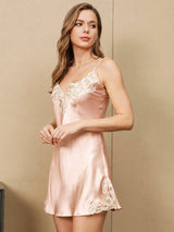 [Rose] SilkSilky-FR 3/4 Sleeve V Neck Peignoir&Robe de Chambre 004
