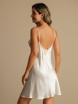 [Blanc] SilkSilky-FR Sleeveless V Neck Chemises de nuit 002