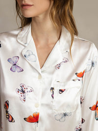 Vue portée pantalon soie blanc papillon droit élastiqué