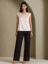[Beige] SilkSilky-FR Cap Sleeve Round Neck Femme T-Shirt 006