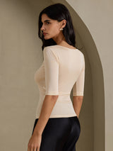 [Beige] SilkSilky-FR Half Sleeve Femme T-Shirt 002