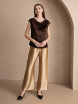[Chocolat Noir] SilkSilky-FR Cap Sleeve Cowl Neck Femme T-Shirt 006