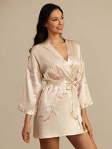 [Champagne] SilkSilky-FR 3/4 Sleeve Femme Peignoir 001