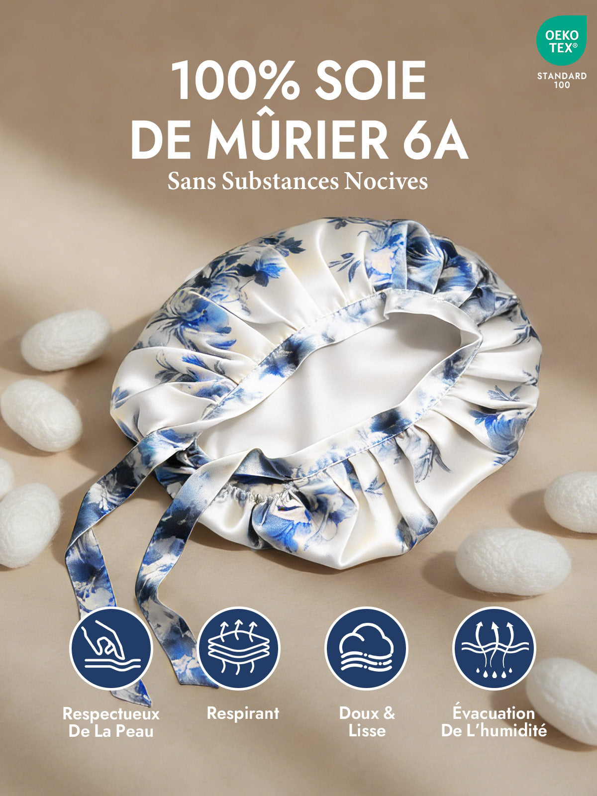 [Porcelaine Bleu Et Blanc] SilkSilky-FR Bonnets de Nuit 002