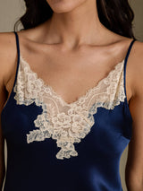 [Bleu Foncé] SilkSilky-FR Sleeveless V Neck Chemises de nuit 004