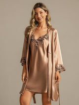 [Brun] SilkSilky-FR 3/4 Sleeve V Neck Peignoir&Robe de Chambre 001