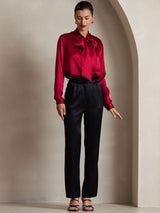 [Rouge Vineux] SilkSilky-FR 19Momme Manches longues À Nouer Blouse 005